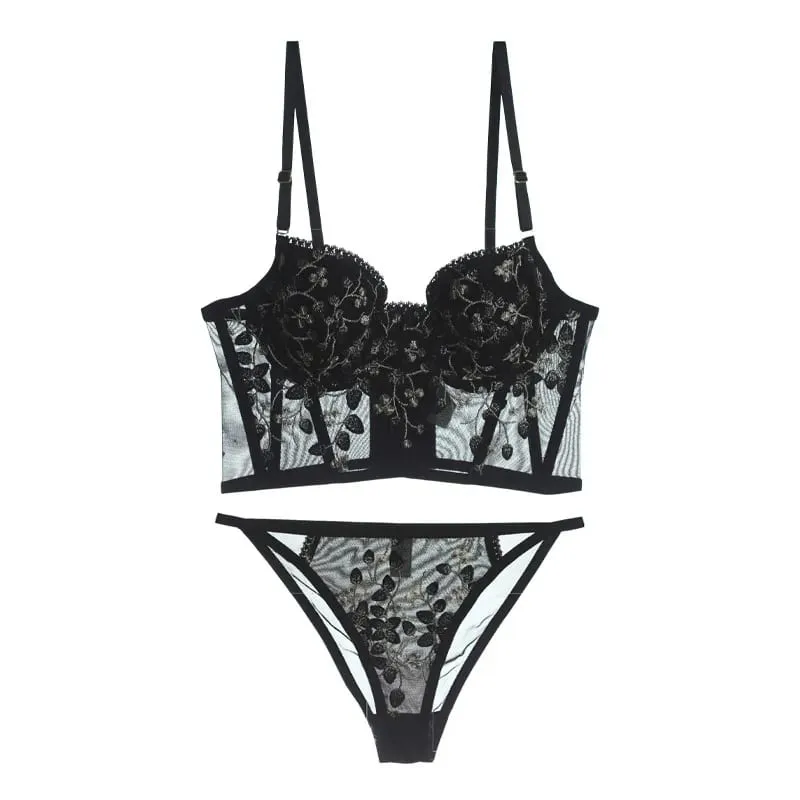 Sulaman Baru Renda Bunga Seluar Dalam Wanita Perancis Seluar Dalam Keluli Getah Tulang Tekan Bra Bralette Seksi Lingerie Comel Membentuk Badan Seksi