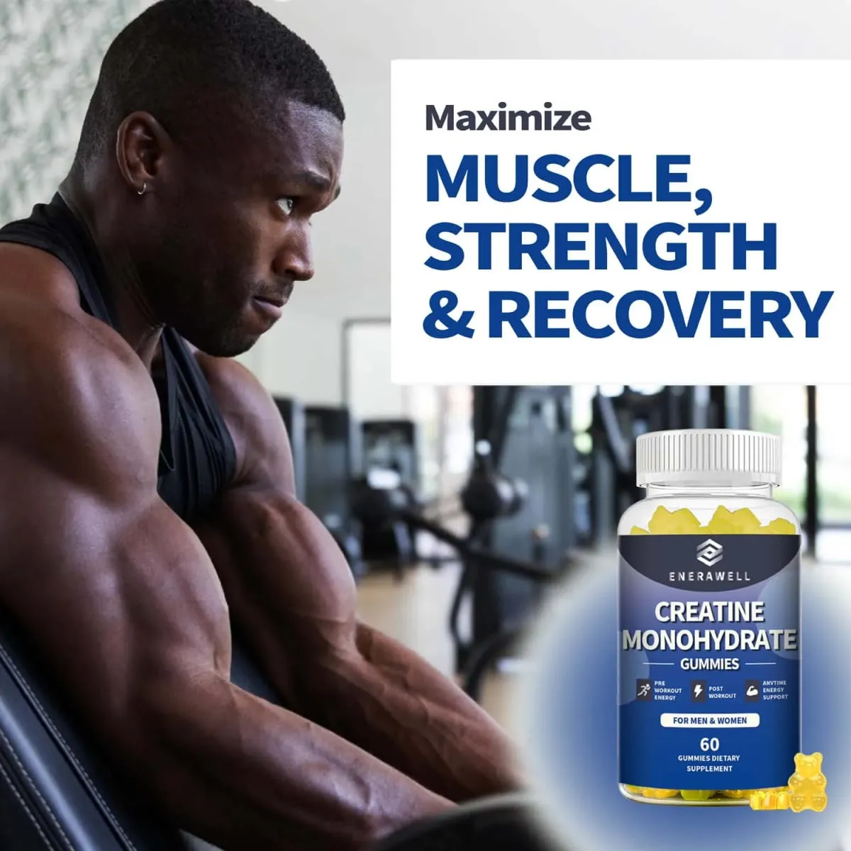 Creatine Monohydrate Gummies Dietary Supplement Supports Workout Recovery Maintenance of Lean Muscle Mass Supports Athletic Performance