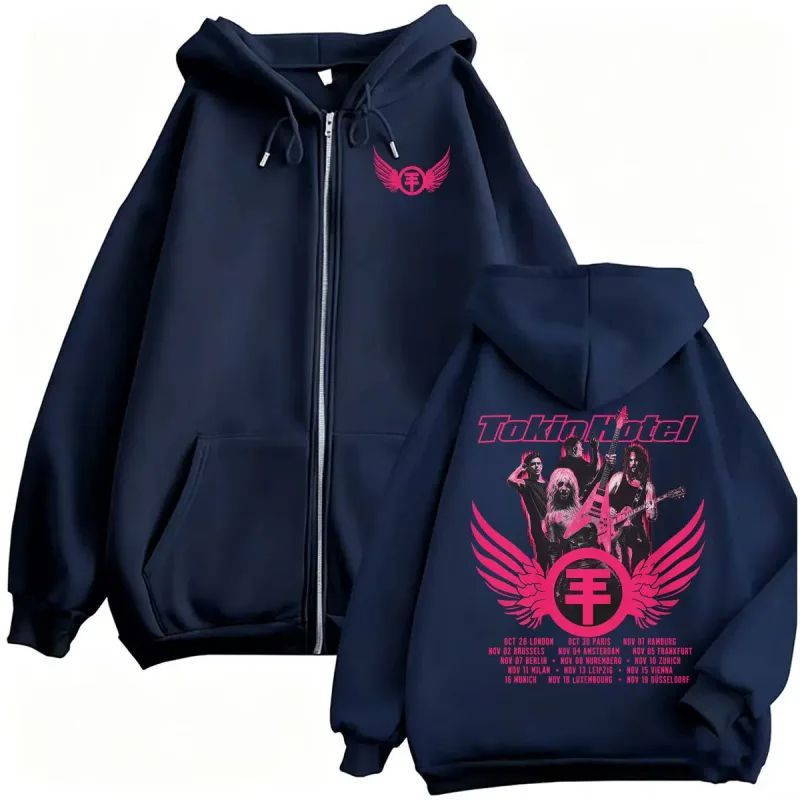 Tokio Hotel Arena Tour 2026 Zipper Hoodies Men's Clothing Harajuku Sweatshirt Jacket Coats High Quality Bodywarmer Zip Up Hoodie