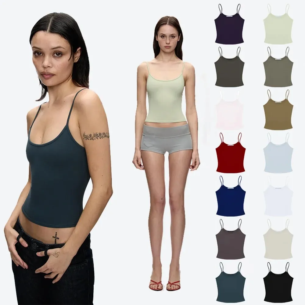 Tank Summer Solid Color Slim-Fit Camisole Basic Versatile Slimming Sleeveless Top Multi-Color Basic Versatile Top for Daily Commute Slim-Fit Camisole