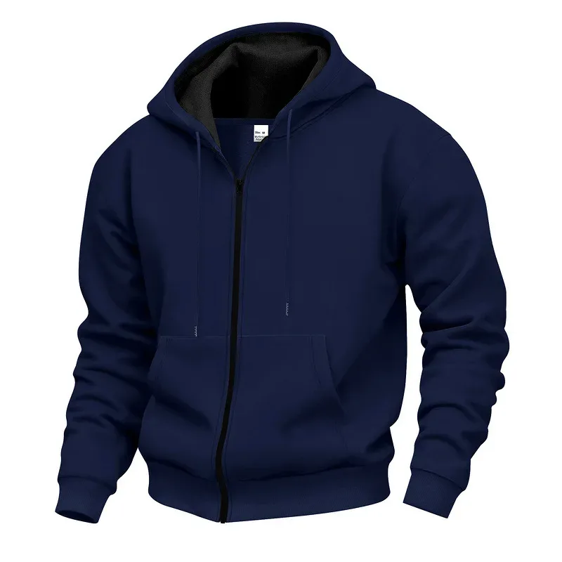 New 2026 Men's Autumn Casual Solid Long Sleeve Zipper Hooded Sweatshirt Coat Male Fashion Outdoors Sportswear Hoodies Jackets