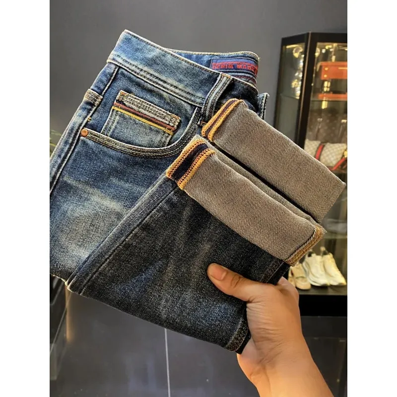 Jeans men's 2025 autumn new straight tube small foot elastic casual trend retro high-end long pants