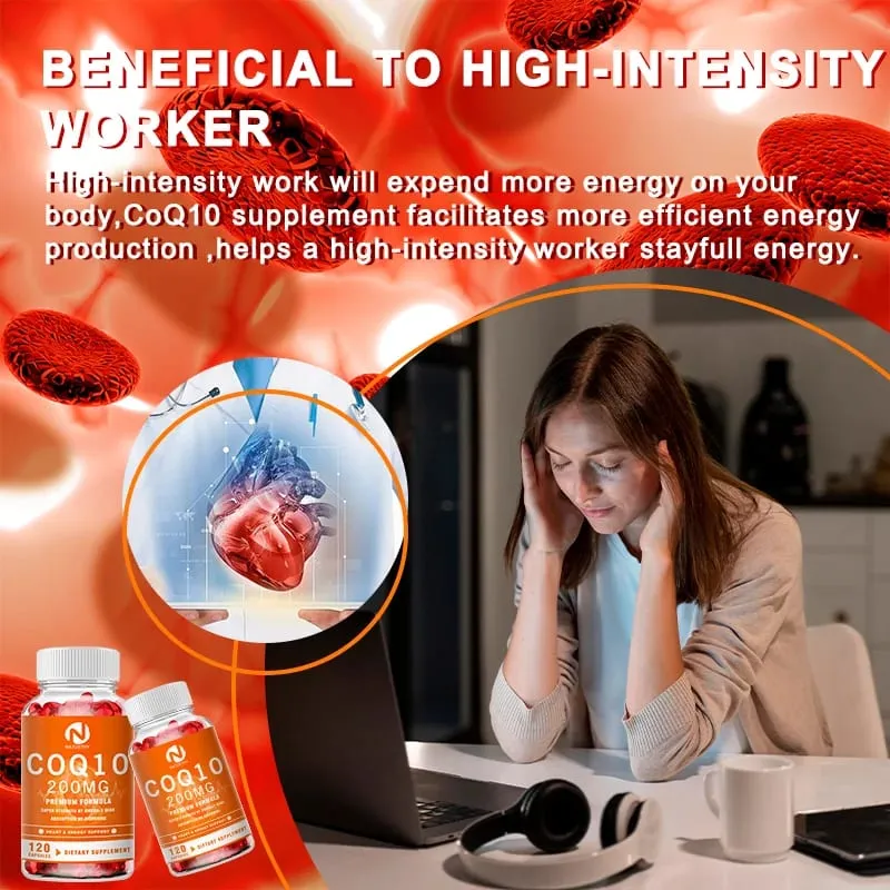 COQ10 Co-enzym Q10 200 mg voor energie Antioxidant Cardiovasculaire hersengezondheid Natuurlijk niet-GMO