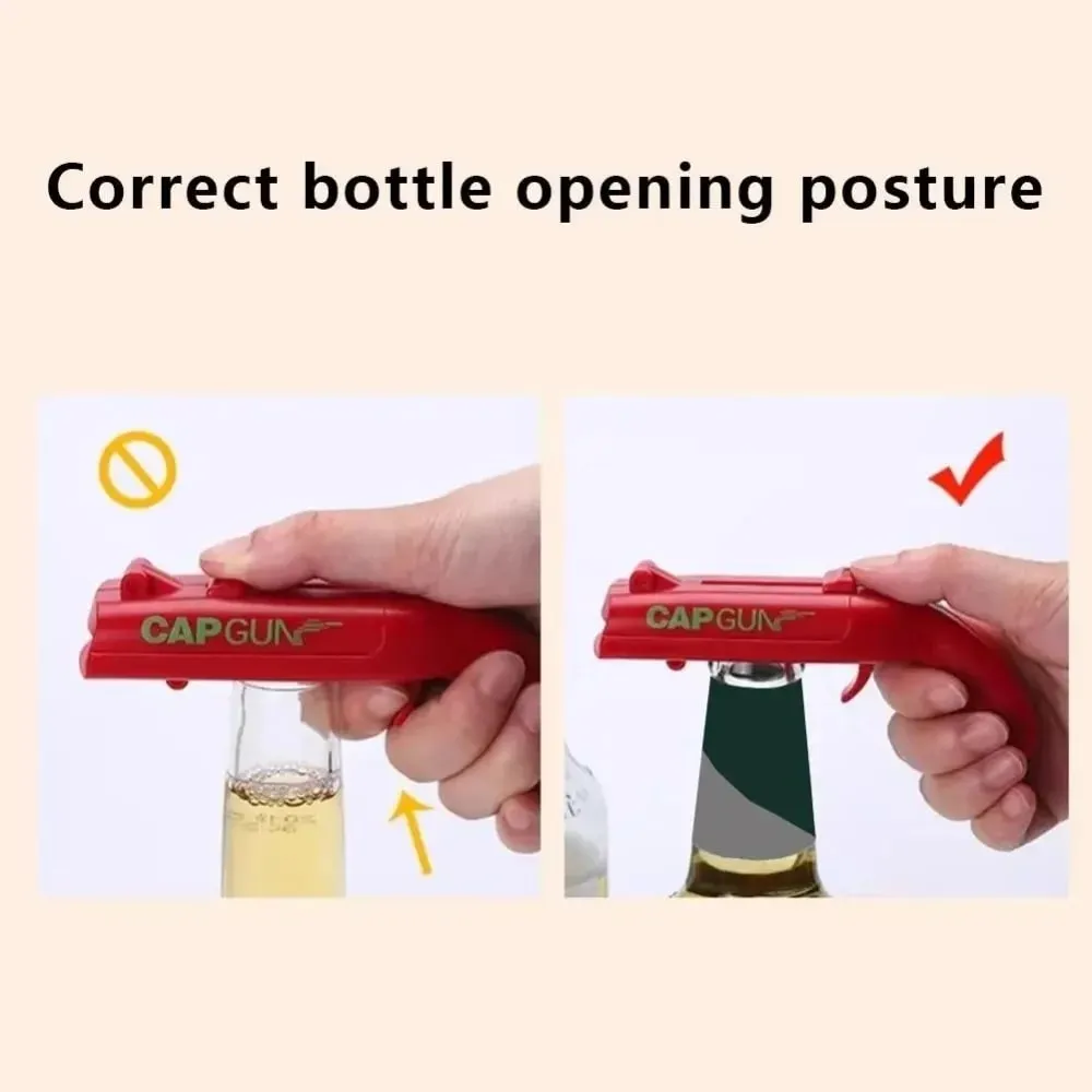 Portable Creative Cap Gun Flying Cap Launcher Beer Bottle Opener Novelty Fun Beverage Opener Tool Kitchen Party Gift Accessories