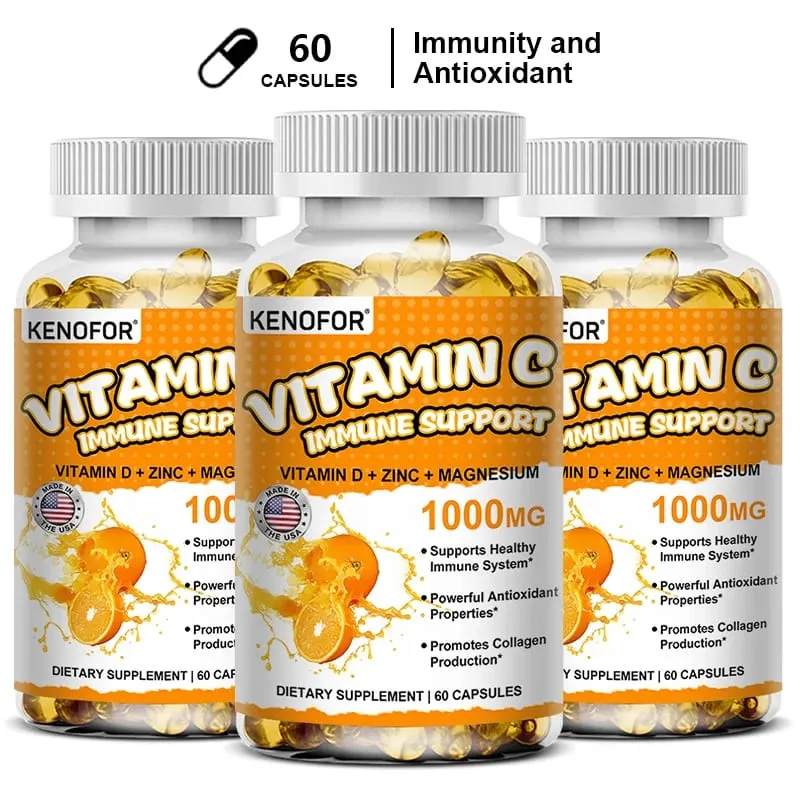 Vitamin C Capsules Antioxidant Support Immune System Cellular Energy Production Skin Brightening & Collagen Synthesis
