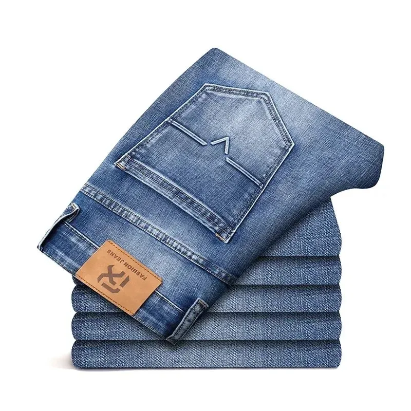 Jean coupe régulière pour hommes, pantalon en tissu Denim extensible bleu clair, Style classique, marque masculine, nouvelle collection printemps été 2026