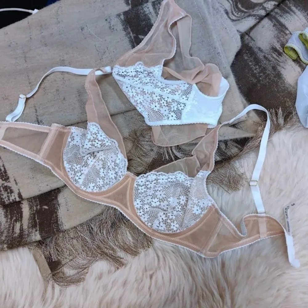 Sweet Mesh Lace Flower Bra Set Lingerie Brassiere Push Up Bra Women Seamless Underwear Lace Floral Underpants Home