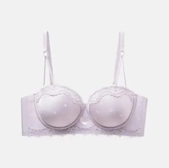 Kawaii Sweet Heart Lace Bra Panty Set Push Up Small Breast Side Collection Anti Sag Comfort Women Underwear Lingerie 32-38 Size