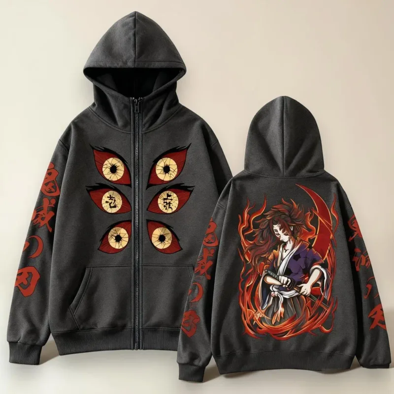 Demon Slayer Graphic Hoodie, Anime Zip Hoodie, Anime Lovers Gift