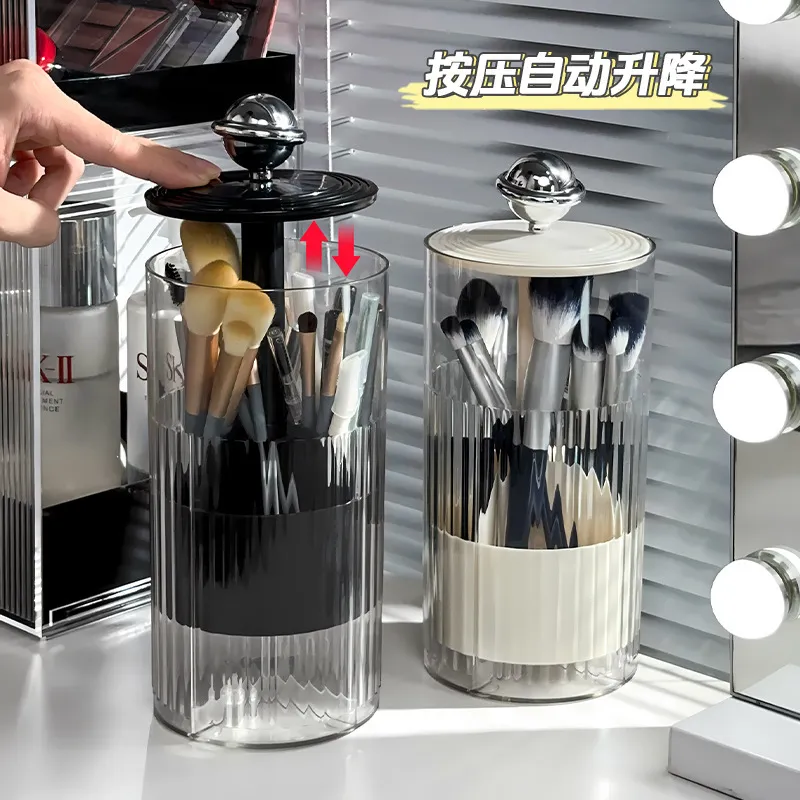 Automatic Lifting Makeup Brush Holder Dust Proof Cosmetic Organizer Luxury Desktop Storage Container Makeup Brushes Pens Holder
