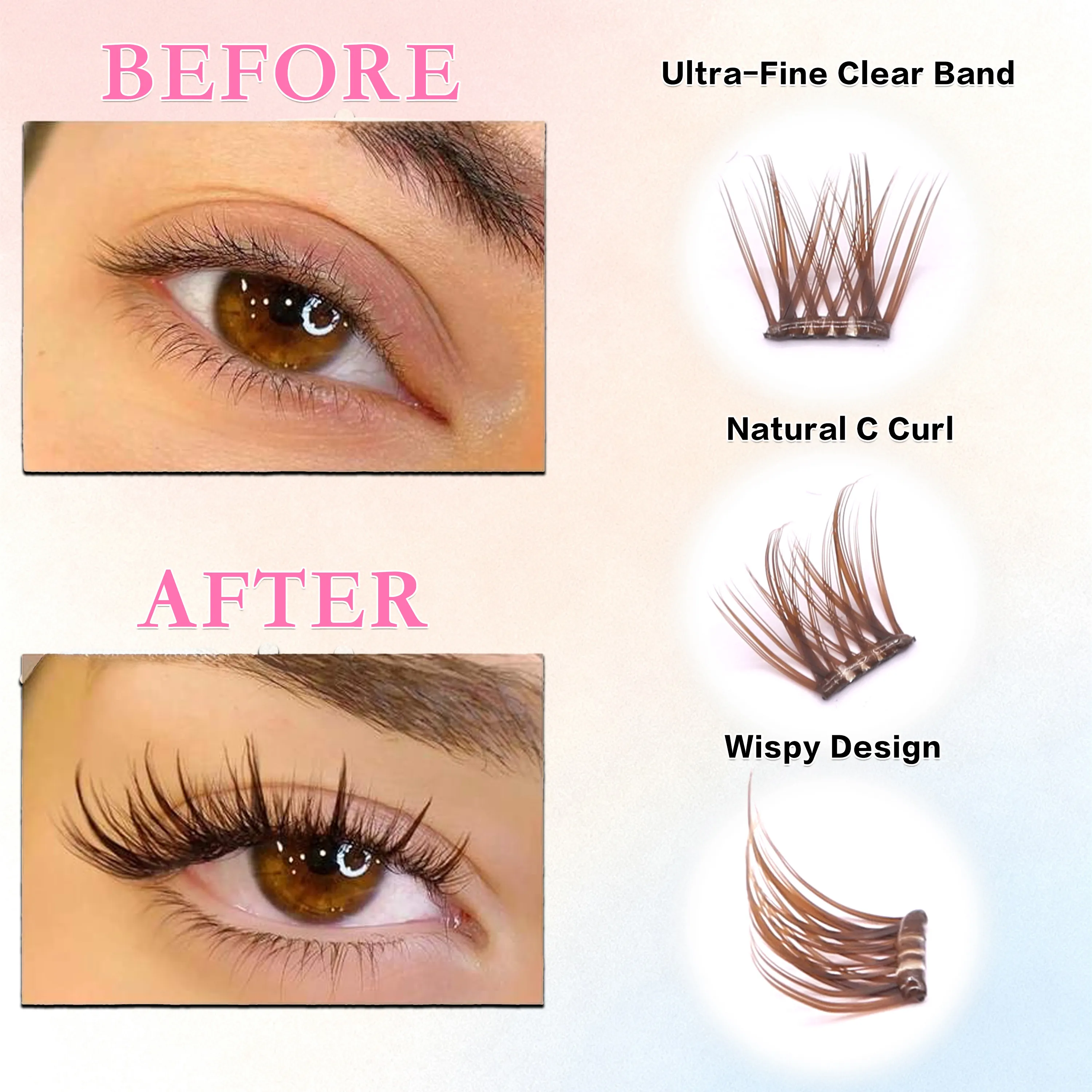 Brown Color Popular High-quality Self-Adhesive Eyelash Extension 3-4Times Reusable Handmade Large Capacity Enlarged Double Eye