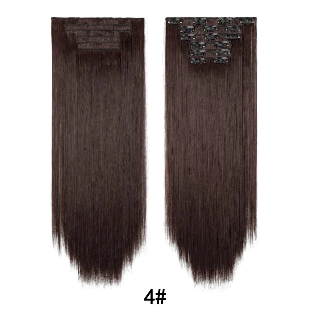 7Pcs 16 Clips Clip In Hair Extensions 150g Long Straight Synthetic Hair Pieces For Women Natural Black Brown Highlight Blonde