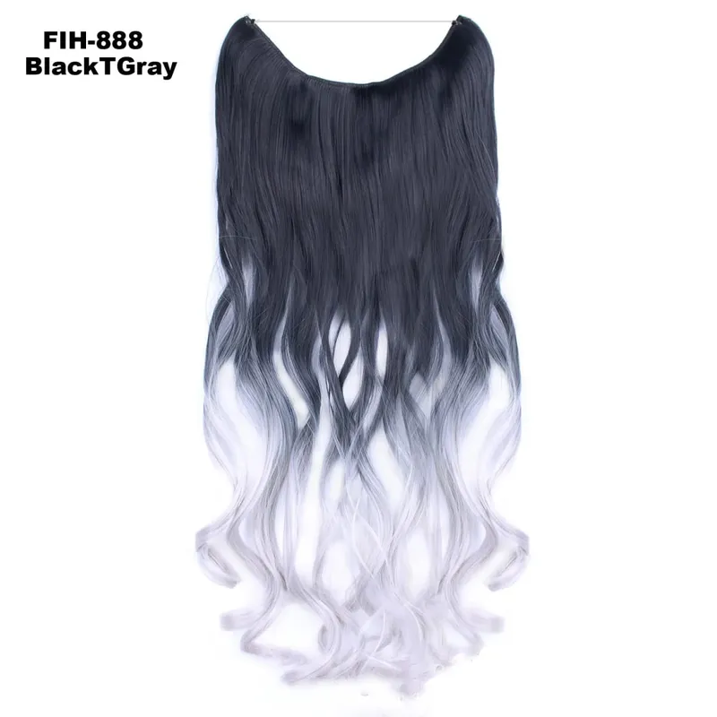 Synthetic One piece Hair Extensions No Clip No Glue Invisible 24inch Long Straight Wave Heat Resistant String Hairpiece
