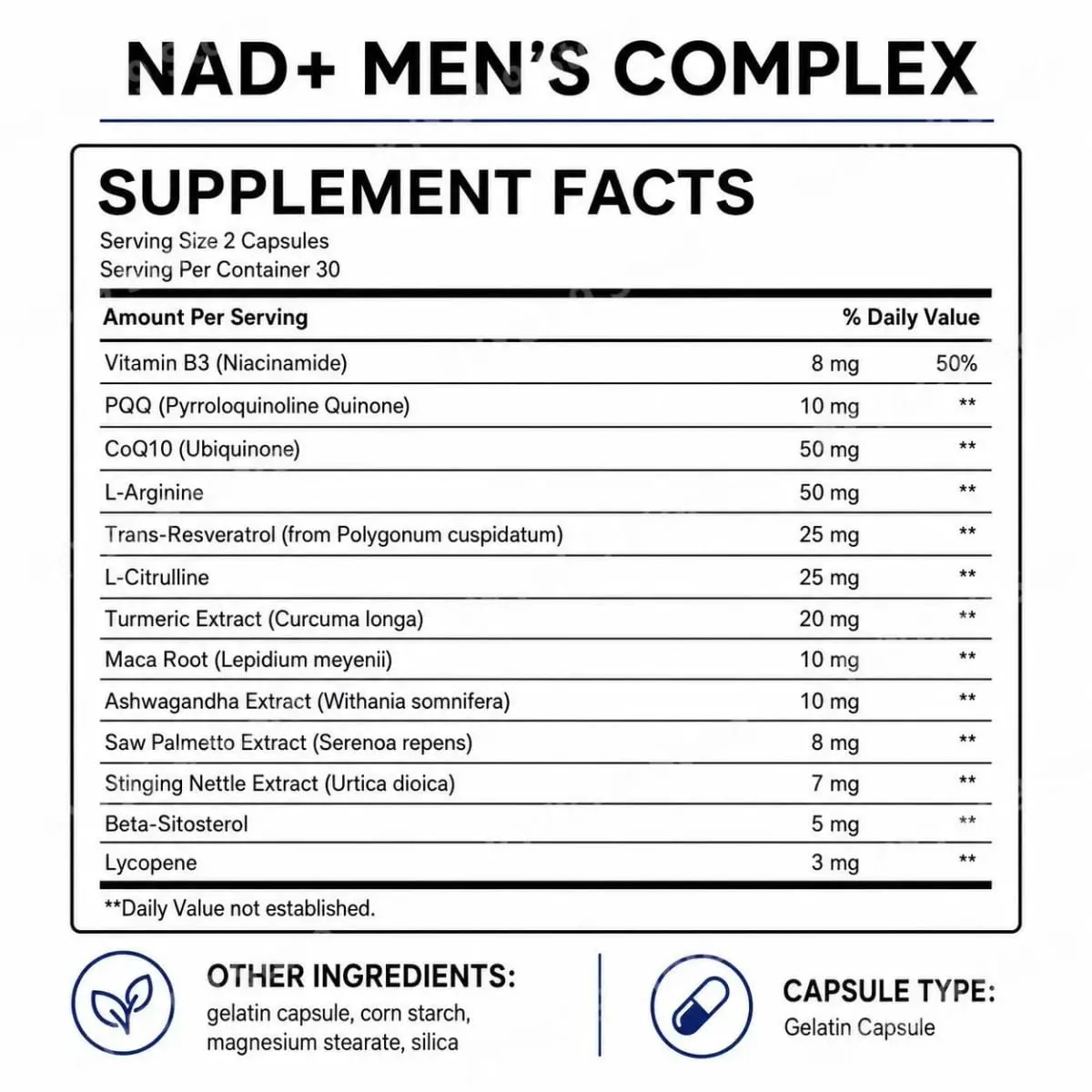 Docteat NAD+ Men's Complex Capsules for Daily Energy Metabolism and Circulatory Support Male Vitality Balance 60 Capsules