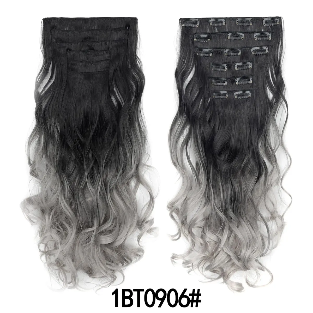 Clip in Hair Extension 6PCS Hairpiece 20Inch Long Wavy Synthetic Thick Double Weft Hair para sa Babae Gradient Color Pang-araw-araw na Paggamit