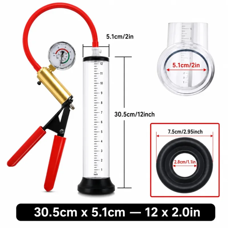Manual Acrylic Penis Pump for Men with Pressure Gauge Clear Cylinders Vacuum Enlargement Masturbation Trainer Adult Sex Toy Set