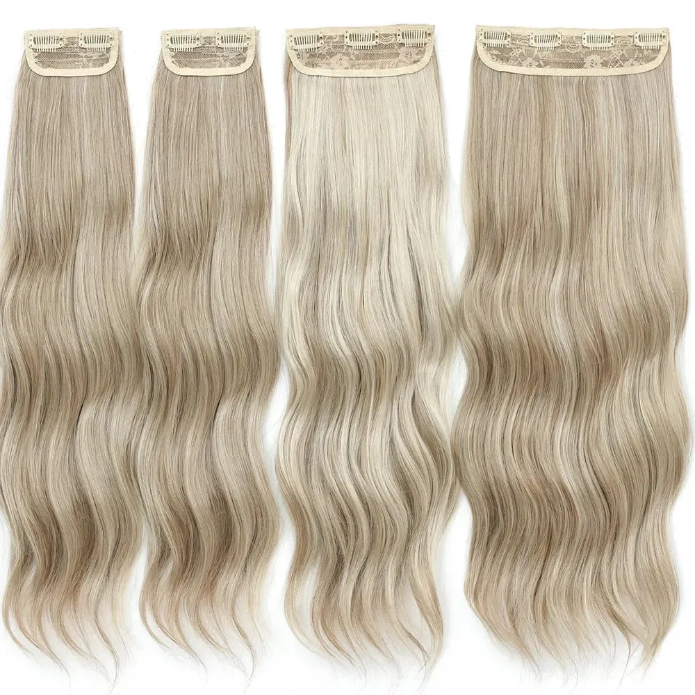 4Pcs/Set 11 Clips 22 Inches 220g Beach Waves Clip in Hair Extensions Sandy Blonde Champagne Heat Resistant Synthetic Hairpiece