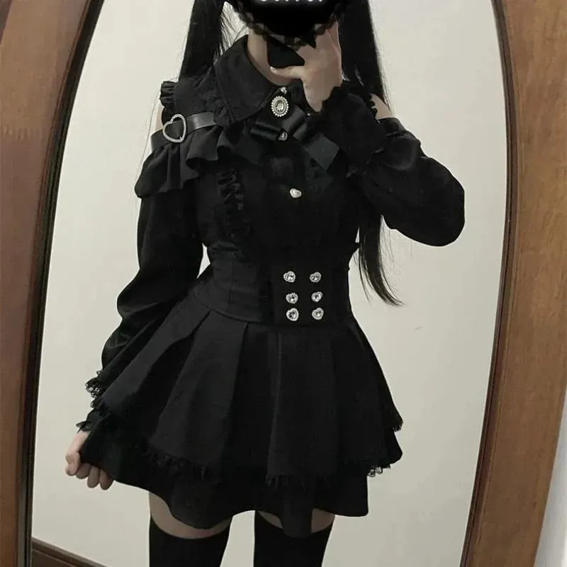 Gotisk vintage blonde Y2k minikjole Dame Design Streetwear Sort Lolita Slank kjole Langærmet Elegant Kjole Krydret piger