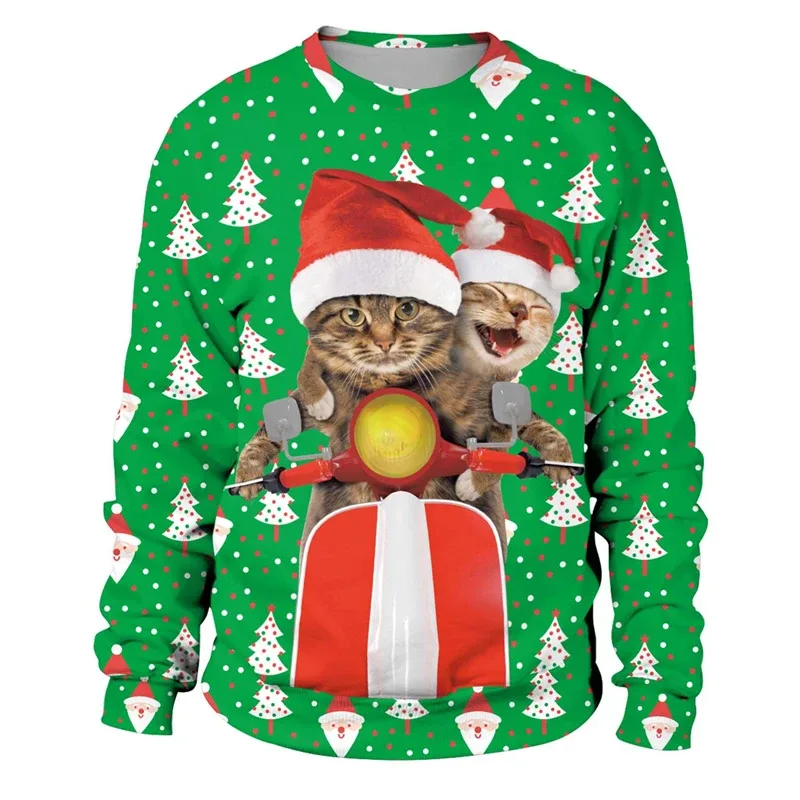 Funny 2026 Ugly Christmas Sweater For Men Women New Xmas Cat Dog Pattern Sweatshirt Festival Party Crew Neck Pullover Hoodies