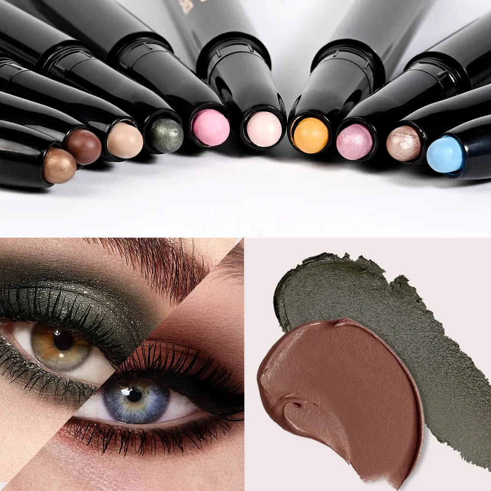 10colors Eyeshadow Stick Matte & Shimmer Shades Waterproof Smudge-proof Glitter Eyeshadow Pencil Stick Lasting Smooth Eye Makeup