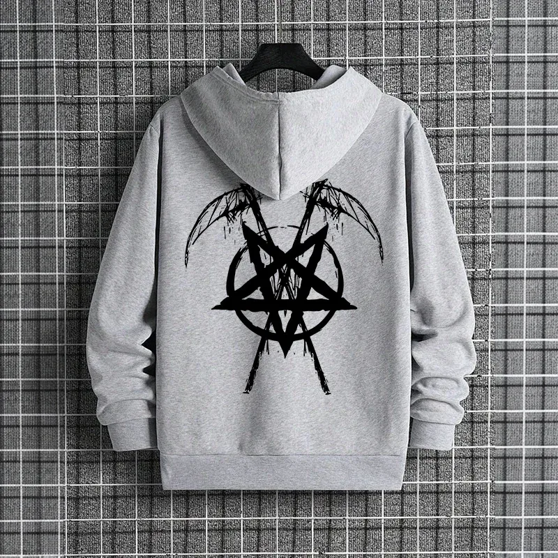 2025 Trendy Mens Hooded Sweatshirts Satan Pentagram Print Autumn Winter Casual Sportswear Urban Fashion Hoodies Male Top Outwear
