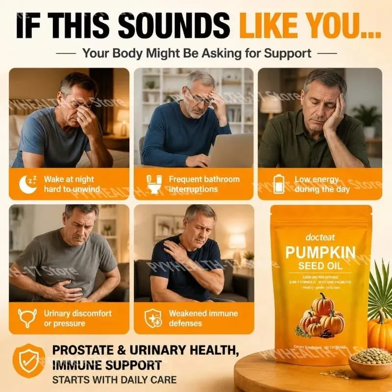 Docteat Pumpkin Seed Oil Capsules 2-in-1 with Saw Palmetto for Urinary System Comfort Support 3 000 Mg Per Serving 180 Capsules