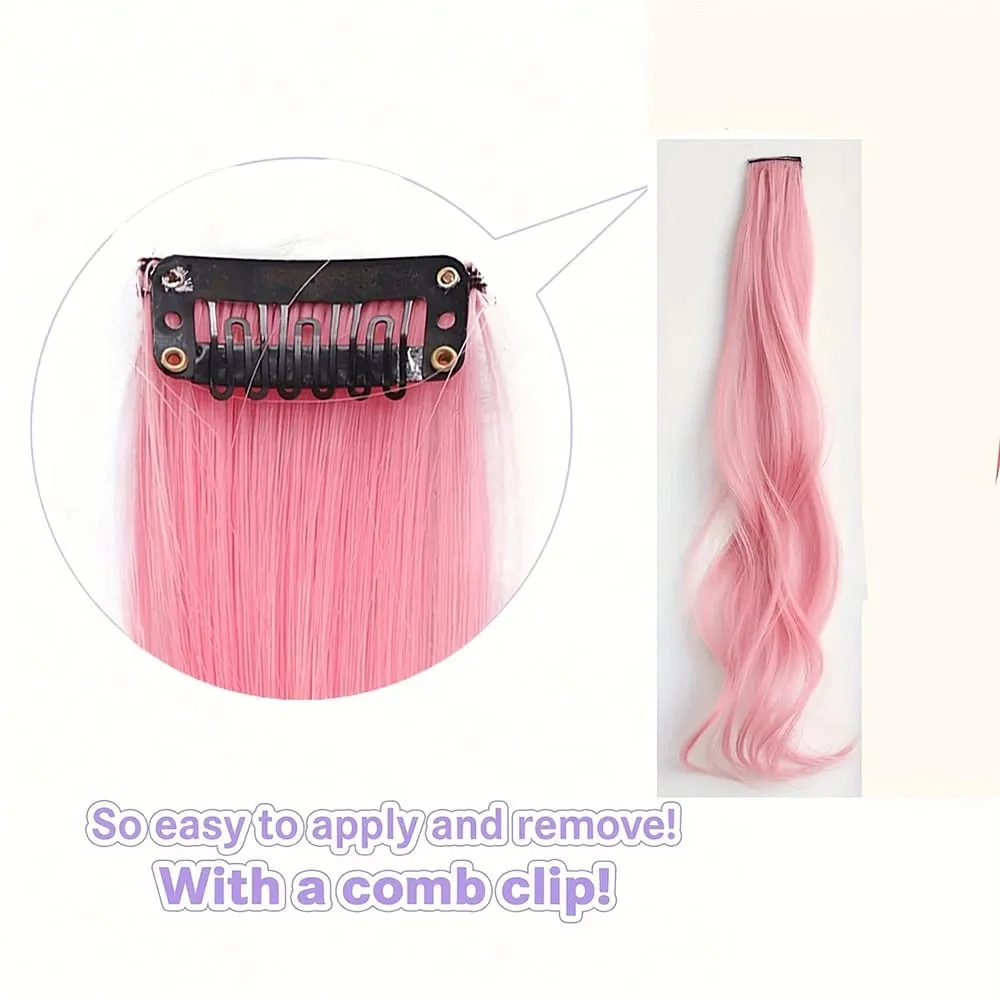 2Pcs Ear-Hanging Highlight Hair Coloring Strips Women's Long Hair One-Piece Colorful Hair Extensions Invisible Synthetic Wig
