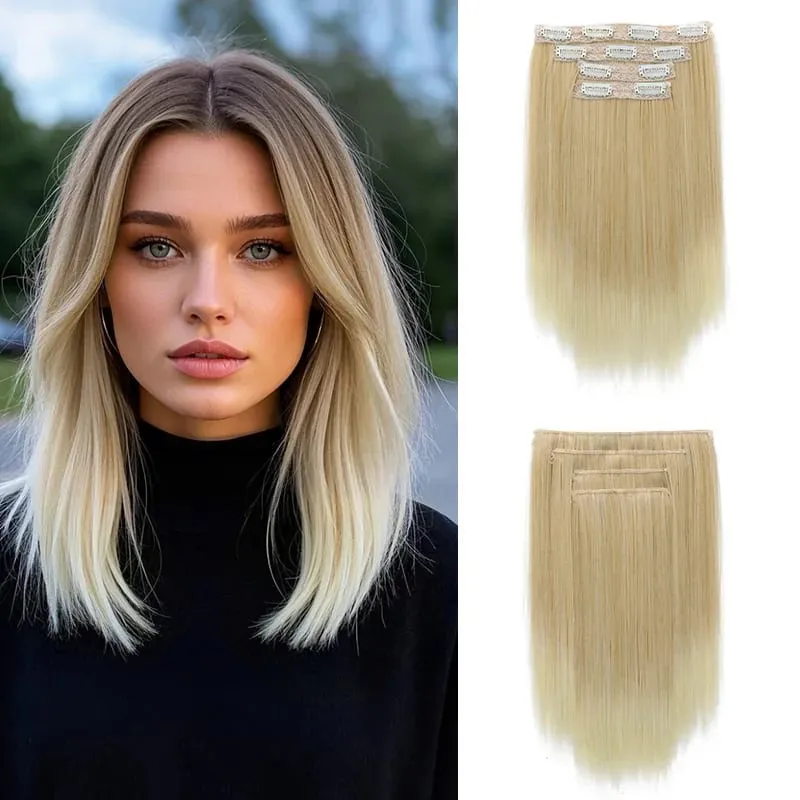 14Inch Synthetic Long Straight Hair Extension 4pcs/set Black Brown Blonde Adds Volume Hairpiece for Women