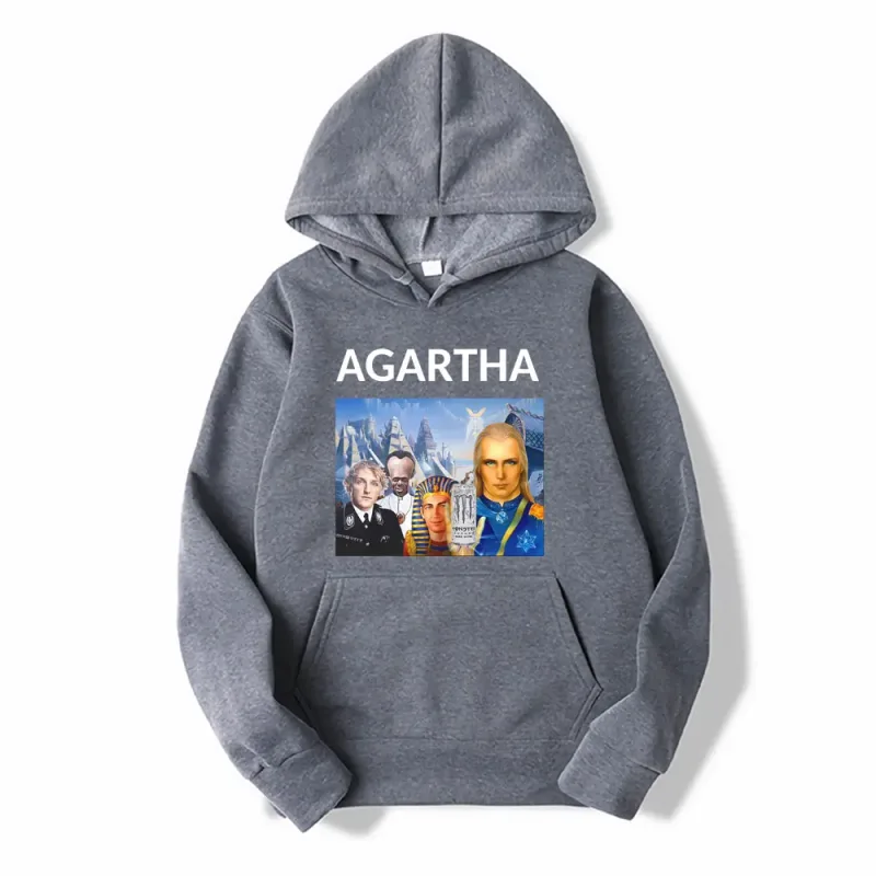 HollowEarth Agartha Meme Graphic Sweatshirt Men Women Hip Hop Vintage Style Hoodies Oversized Long Sleeve Comfort Loose Pullover