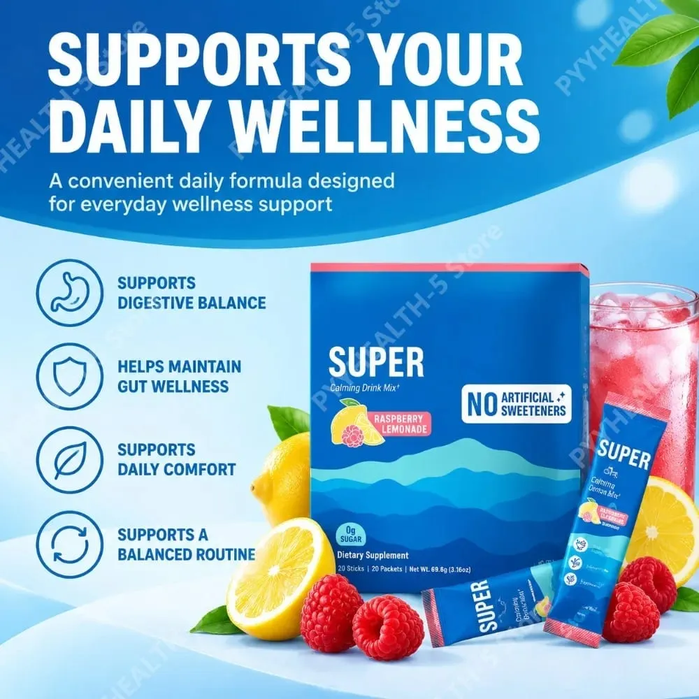 Powdered Drink Mix Cortisol Reducer and Sleep Aid Supplement L Theanine Magnesium Glycinate Vitamin D 3 No Sugar Non GMO 20 Ct