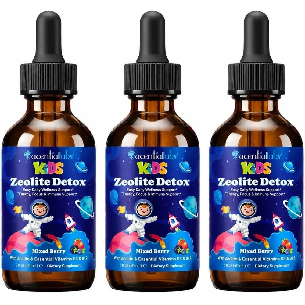 Kids Zeolite Detox Drops with Vitamin B12 & D3 Immune Energy & Bone Health Support for Growing Children Berry Flavor 60mL