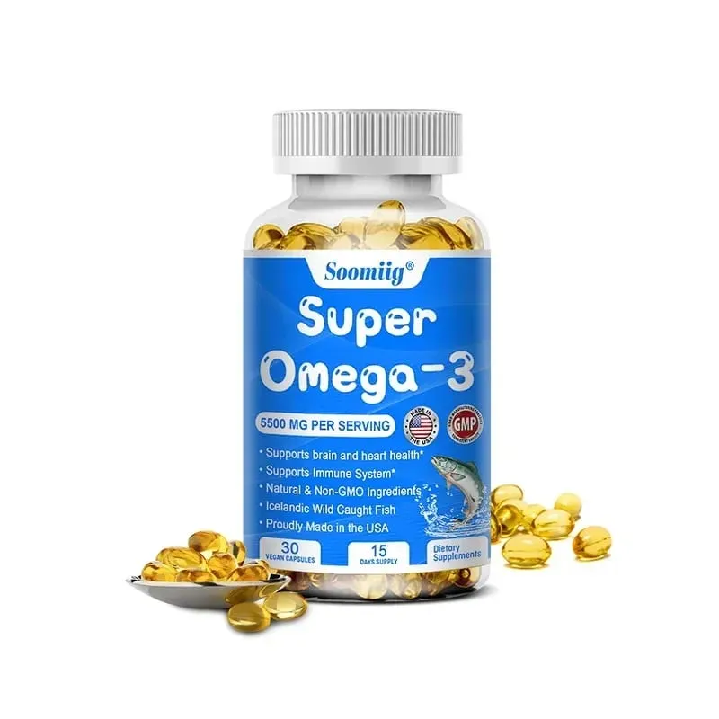 Wild Caught Super Strength Omega 3 Fish Oil 120 Softgels 5500mg High EPA 1200mg DHA 900mg Non-GMO Gluten Free Dietary Supplement