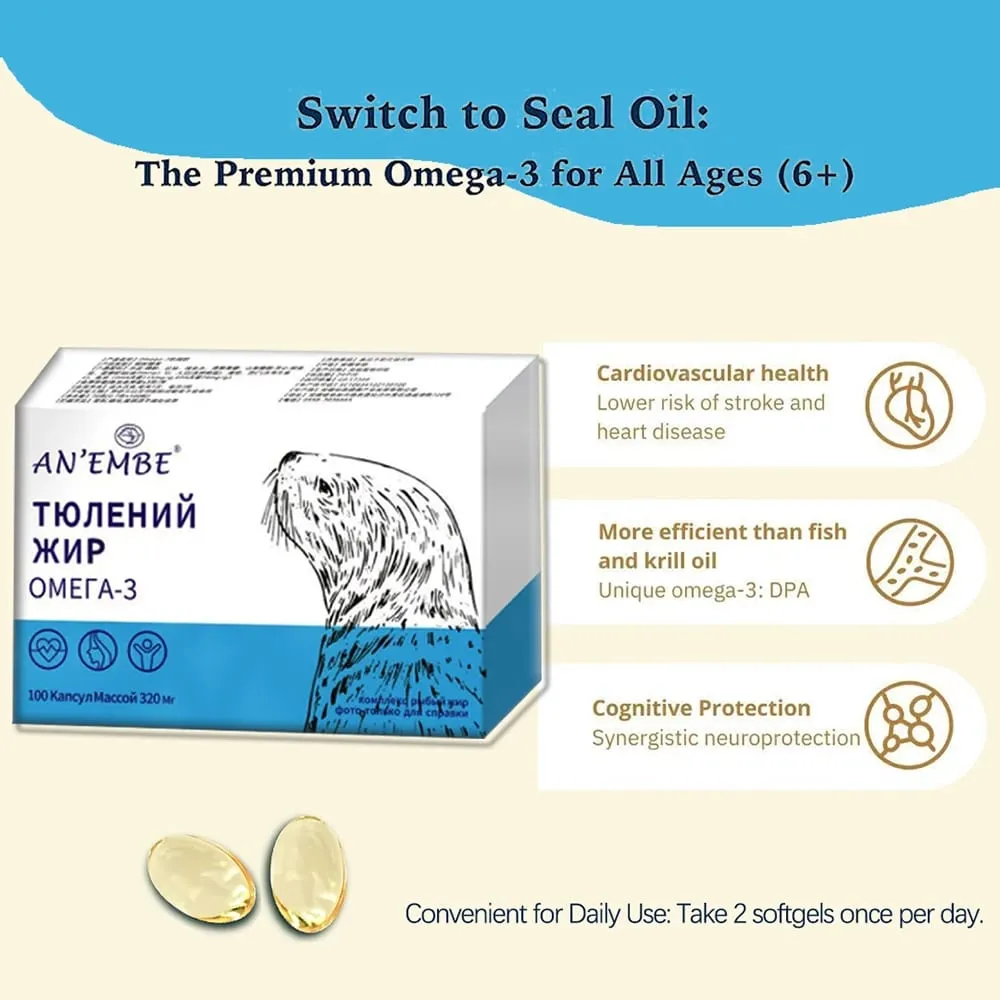 Harp Seal Oil Omega-3 Fish Oil Capsules Rich Source of EPA & DHA for Good Health Chemical-Free Non-GMO - 100 Softgels