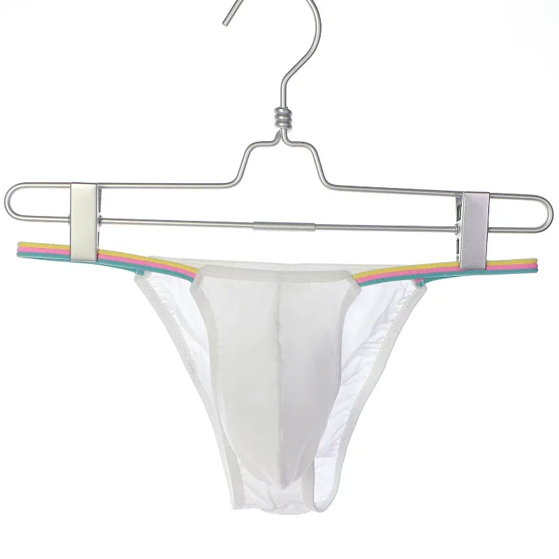 Men Low Waist Panties Bikini Underwear Ice Silk Wet Translucent U Convex Pouch Lingerie Underpants Thin High Fork String Homme