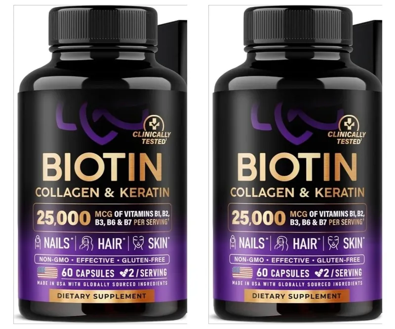 Biotin Collagen & Keratin Capsules with Hyaluronic Acid & B-Vitamins for Hair Skin & Nails Nourishment Support Adults 60 Caps
