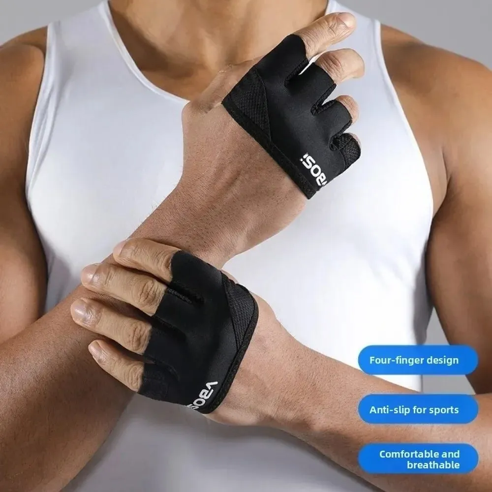 1Pair Anti-Slip Gym Half Finger Gloves Breathable Four Finger Weight Lifting Grips Anti-callus Gymnastics Grips Pull Ups Workout