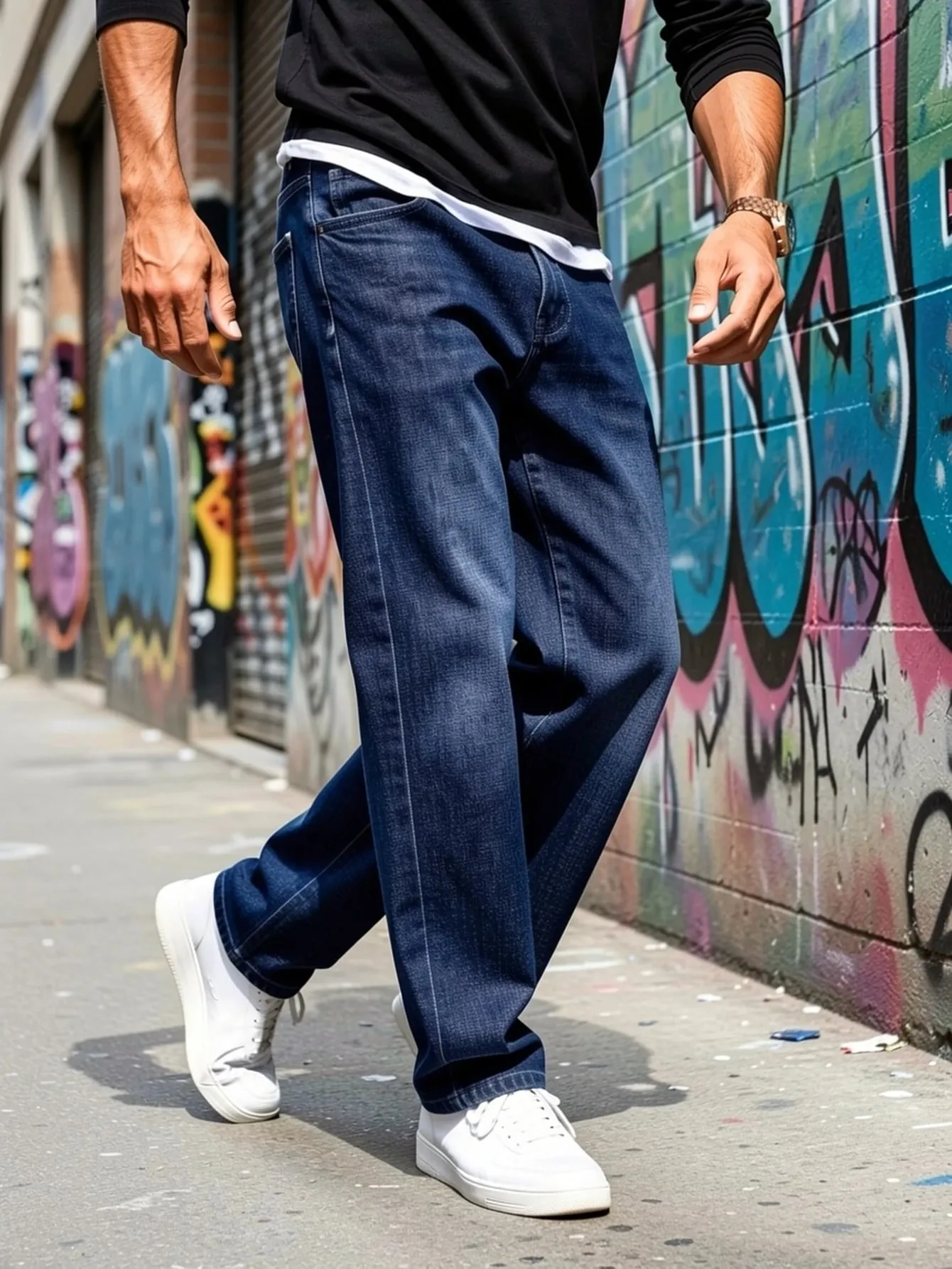 Men's Stretch Straight Jeans Plus Size Loose Fit Denim Trousers For Big Belly Guys Casual Long Pants Big Sizes To 50