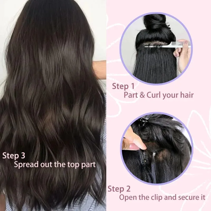 Clip in Hair Extensions 4PCS Synthetic Black Thick Hair Piece 24 Inches Long Wavy Clip in Extensions