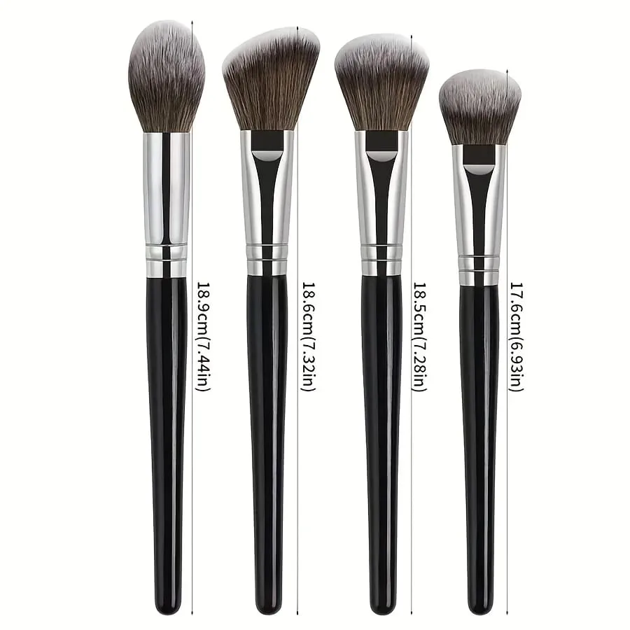 メイクブラシ 4 本セット ロングハンドルメイクブラシ ソフトファイバー付き ポータブル化粧ツール チークブラシファンデーション Bru が付属