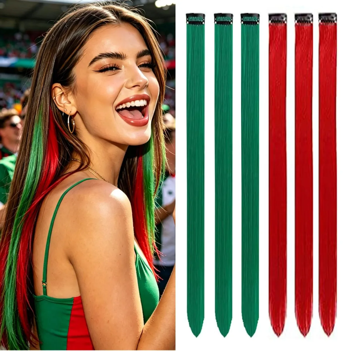 6 Pcs Clip Ins Hair Extensions 22 Inch Straight Colorful Clip In Hair Extensions Rainbow Party Highlights Synthetic Hairpiece