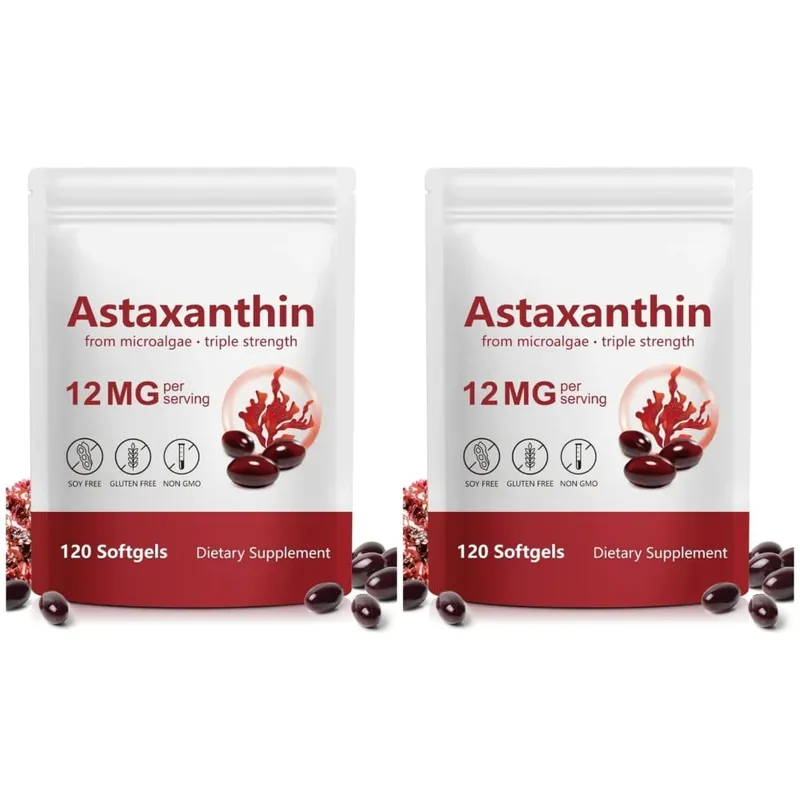 Astaxanthine Softgels 12 mg per portie Microalgen 120 CT Glutenvrij Sojavrij Niet-GMO Veganistisch Ondersteunt antioxiderende activiteit