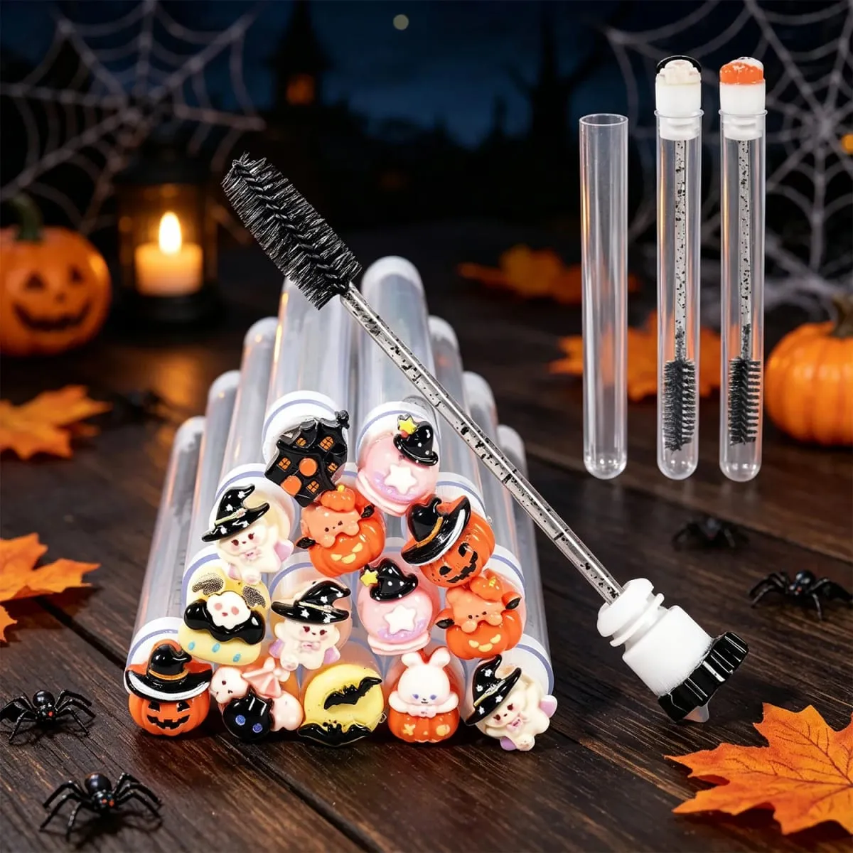 20Pcs Spooky Halloween Eyelash Brush Tube Reusable Mascara Wand Spoolie Lash Extension Tools Eyebrow Makeup Brushes Festive Gift
