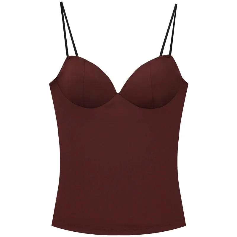 Burgundy Slip Top Women Summer Sexy Corset Tanks & Camis Fashion Sleeveless Backless Bra Top Chic Elegant Bustier Camisole