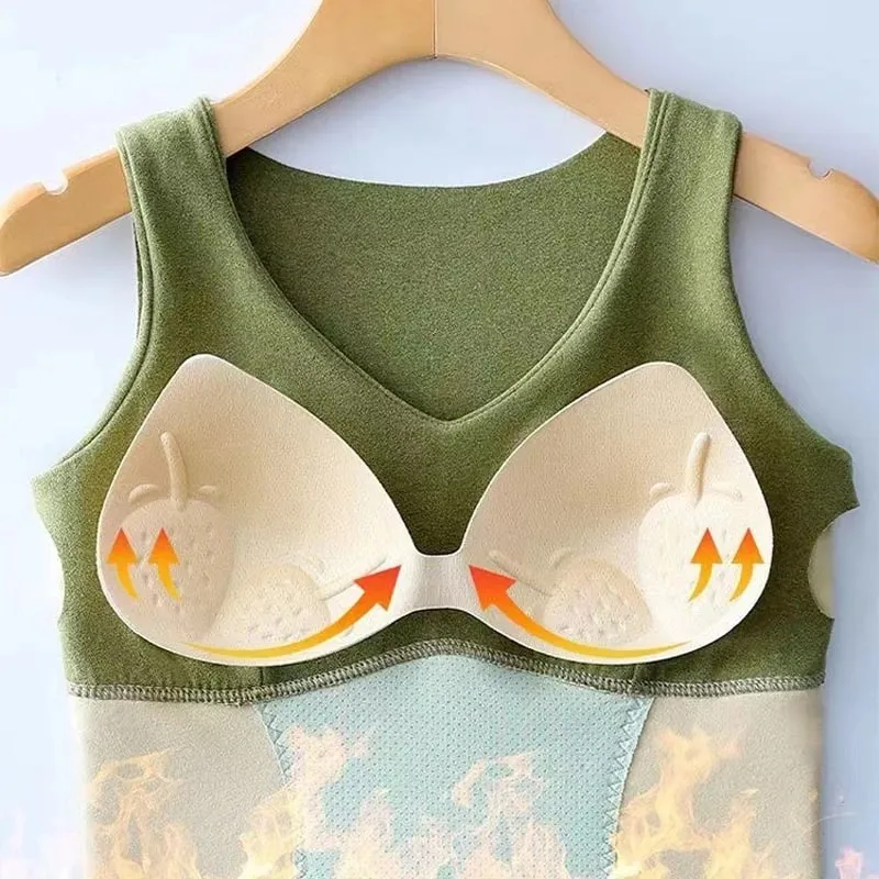 Winter Fleece Thermal Vest for Women Thickened Thermo Lingerie Seamless Soft Warm Inner Wear Female Undershirt With Bra Padded