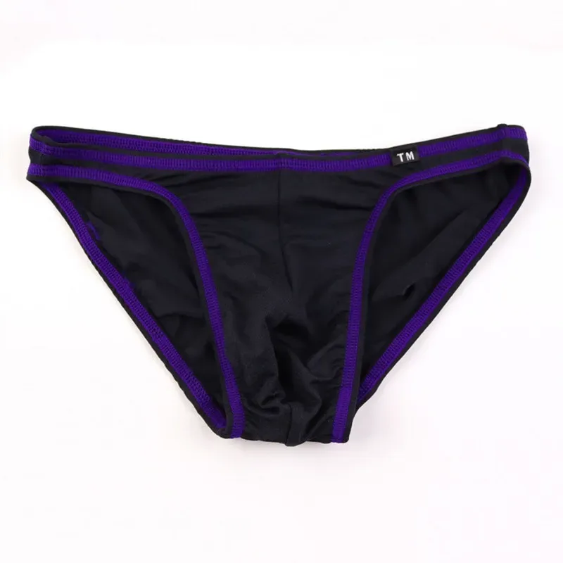 Sexy Male Big Pouch Briefs Contrast Color Binding Edge Low Waist Silky Smooth Candy‑colored Men Daily Intimate Underwear Panties