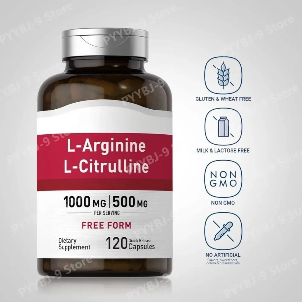 1500 Mg L‑Arginine & L‑Citrulline Per Serving Free Form Amino Acid Complex for Men & Women Non‑GMO Gluten Free 120 Capsules