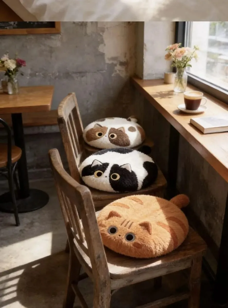 Cute Cat Plush Cushion Pillow Stuffed Plushie Soft Sofa Seat Chair Back Doll Office Dorm Bedroom Gift for Kids Girls
