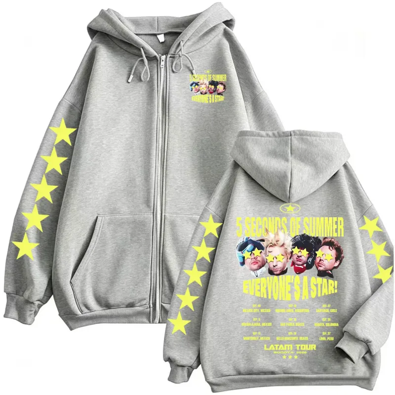 5 Seconds of Summer Everyone's A Star Latam Tour 2026 Zipper Hoodies Men's Harajuku Gothic High Quality Sweatshirts Jacket Coats — image 6