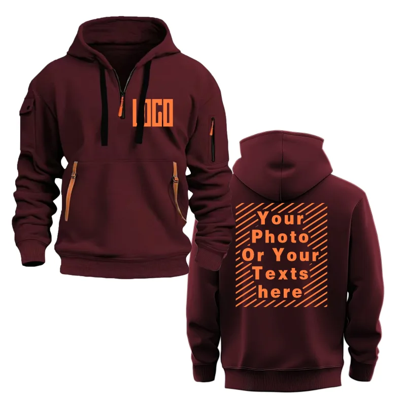 Customized DIY Printed Hoodies for Men and Women, Loose Casual Sportswear with Zipper, Long Sleeved Hoodies with Multiple Pocket