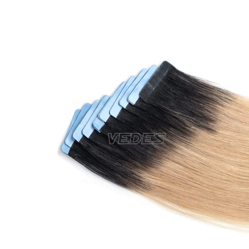 Taśma Ombre w doczepianiu włosów Taśma do włosów ludzkich w doczepach Balayage Off Czarny do srebrnego Mieszanka czarnego kleju w doczepach z ludzkich włosów